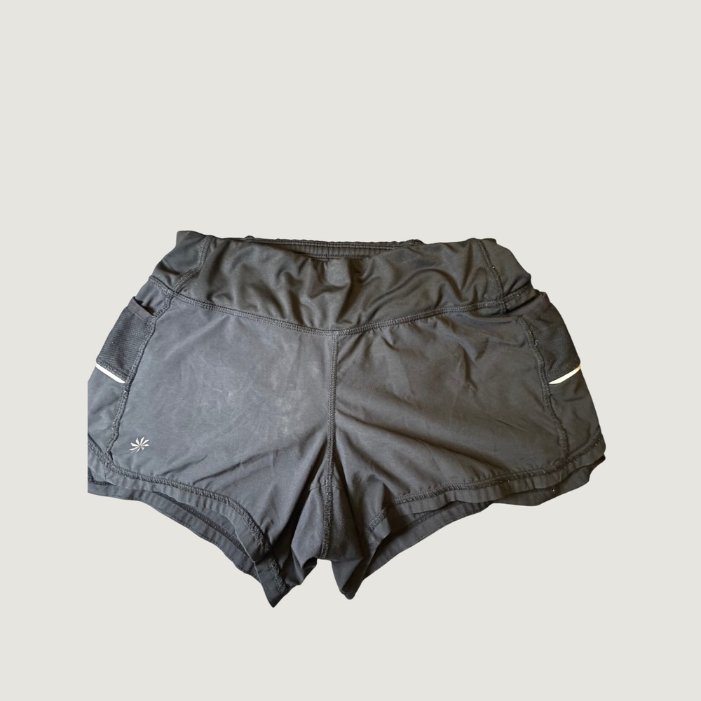 Athleta Black Running Shorts Women XS Mesh Pockets Zipper Back Pocket Reflective